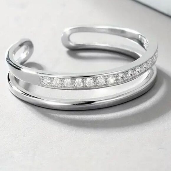 AYP Sterling 925 Silver & Zircon Adjustable. Ring - Picture 9 of 12